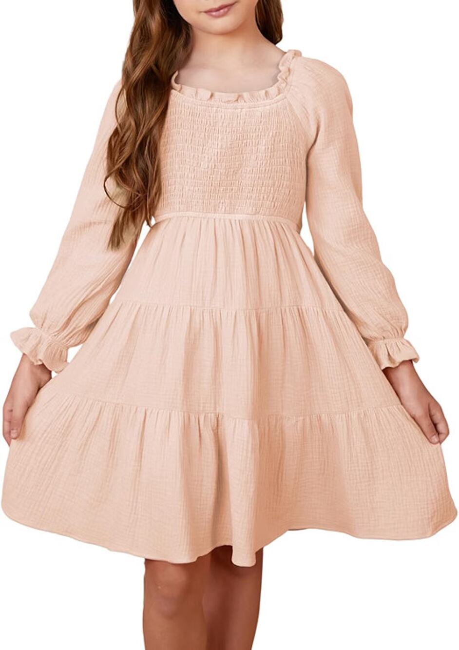 blibean Girls Cotton Ruffle Tiered Dress Apricot 14-15 Years 3XL New